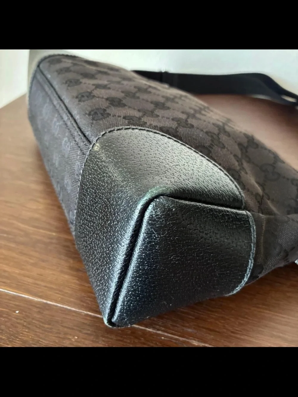 Gucci Black GG Canvas Messenger Bag with Adjustable Strap